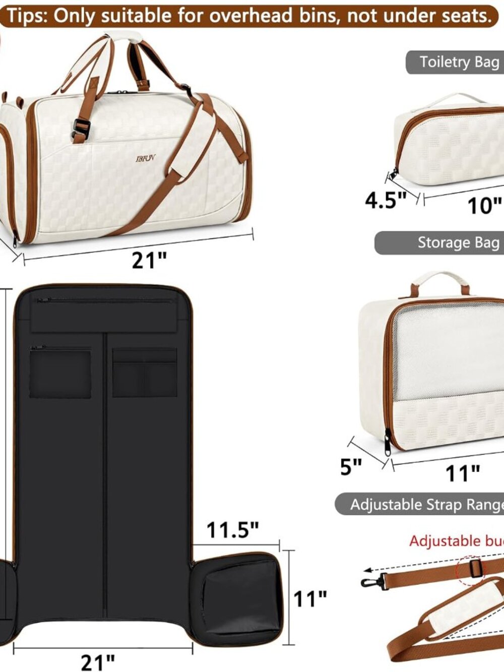 Convertible Garment Bag for Travel, 4-in-1 Backpack for Women Men, 3pcs 50L - Picture 7 of 7